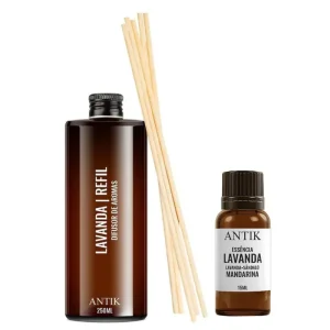 Kit Essência 15ML+Refil de Difusor 250ML+Jogo de Varetas Lavanda Antik