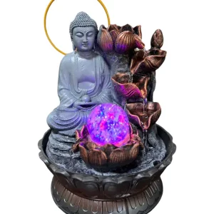 Fonte de Água Decorativa com Estátua de Buda e Iluminação LED Com Bola Giratoria