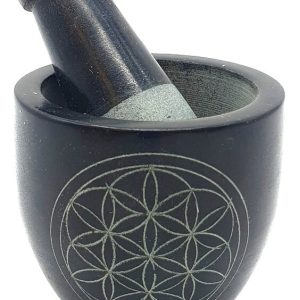 Almofariz de pedra preta Flor da Vida 8cm