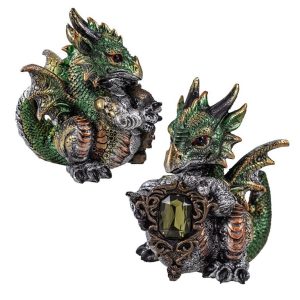 Dragão c pedra  verde 12cm