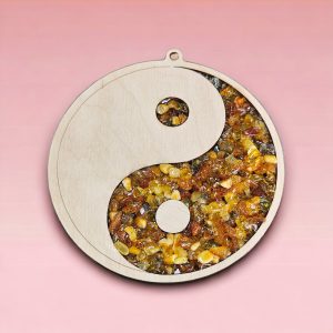 Simbolo  madeira e âmbar ying yang 11cm
