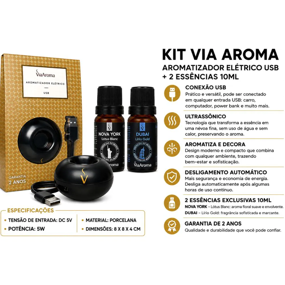 Aromatizador USB Preto + 2 Essências Nova York e Dubai - Image 6