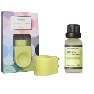 Aromatizador Elétrico de Porcelana Verde Limão + Essência Concentrada Bambu Chinês 20ml