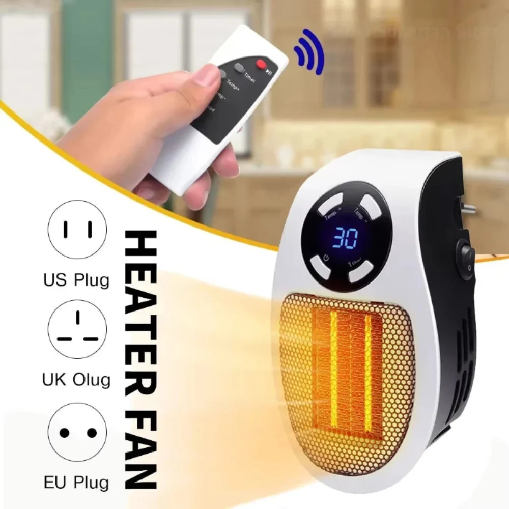 Aquecedor Elétrico Portátil 500W - Tomada Parede, Termostato, Controlo Remoto, Temporizador - Image 6