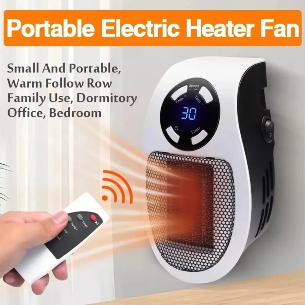 Aquecedor Elétrico Portátil 500W - Tomada Parede, Termostato, Controlo Remoto, Temporizador - Image 3