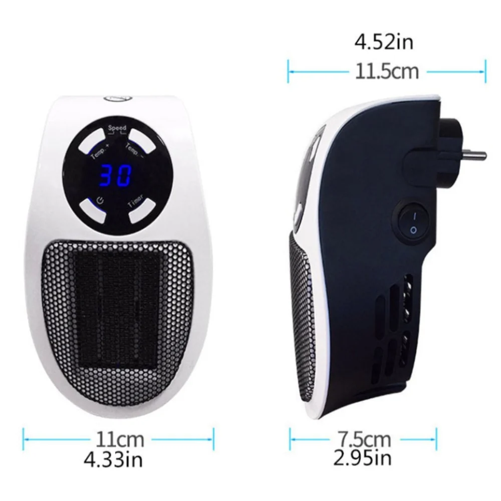 Aquecedor Elétrico Portátil 500W - Tomada Parede, Termostato, Controlo Remoto, Temporizador - Image 8