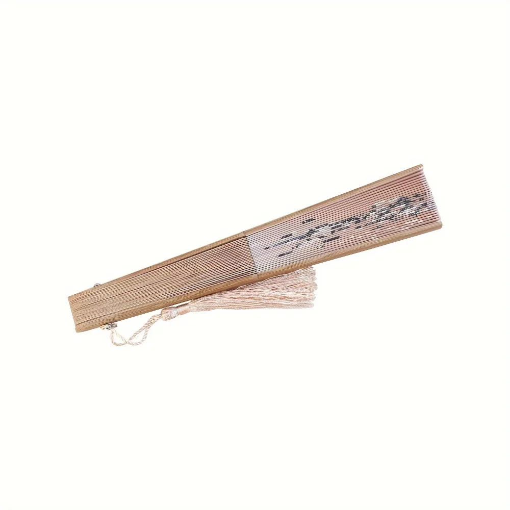 Leque de Mão Dobrável com Borla Estilo Oriental – Leque de Bambu (22 Hastes) e Tecido - Image 5