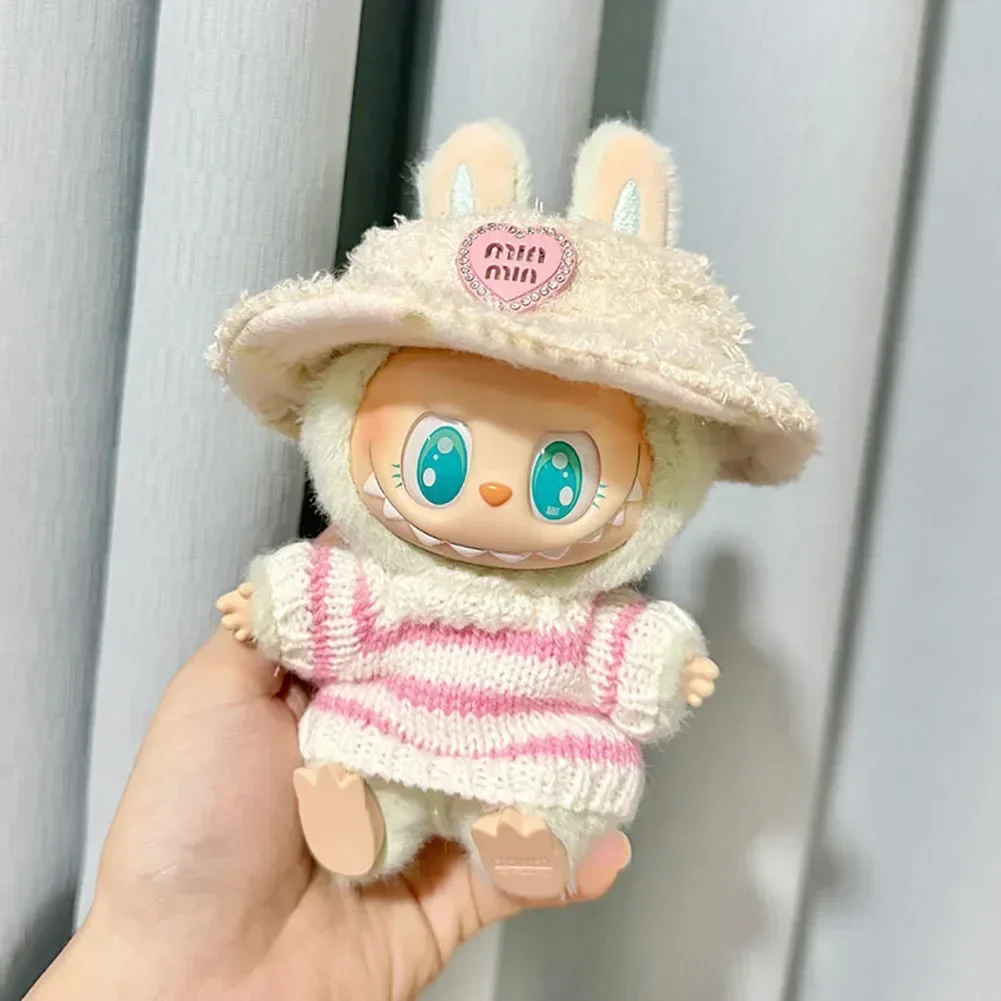Labubu Suéter Fofo Rosa e Branco Listrado - Roupa Premium para Boneca Ídolo Labubu Sentado - Image 2