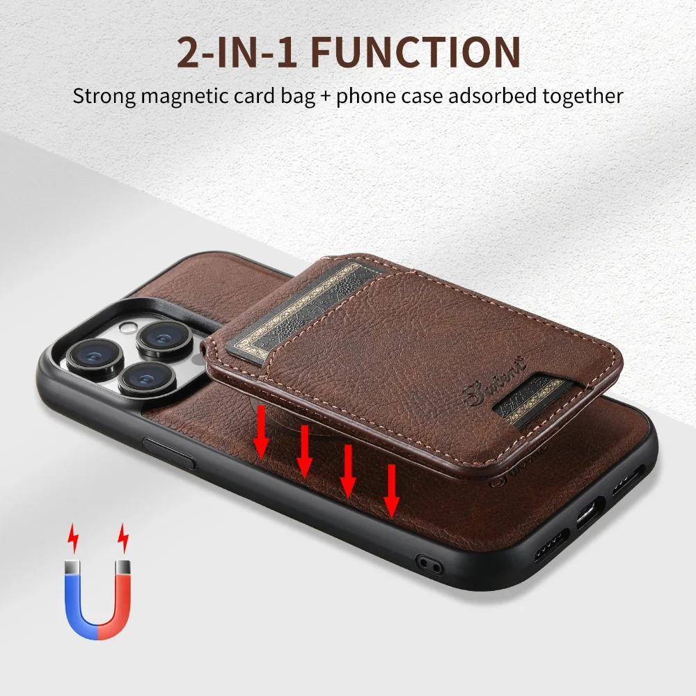 Capa Couro MagSafe com Porta-Cartões com Suporte Magnético - iPhone/Samsung, Anti-Riscos, Resistente à Água - Image 3